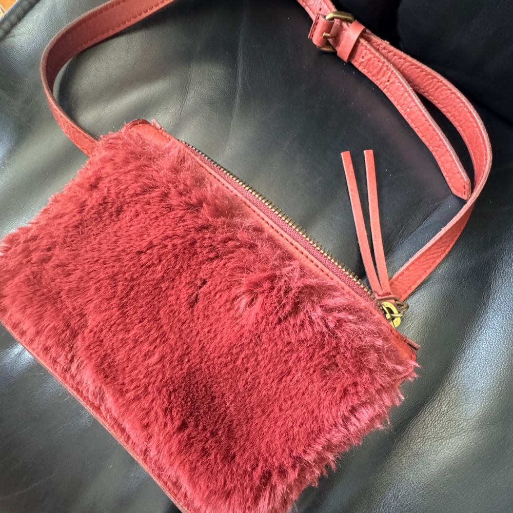 Madewell brown leather and faux fur cross body bag / fanny pack